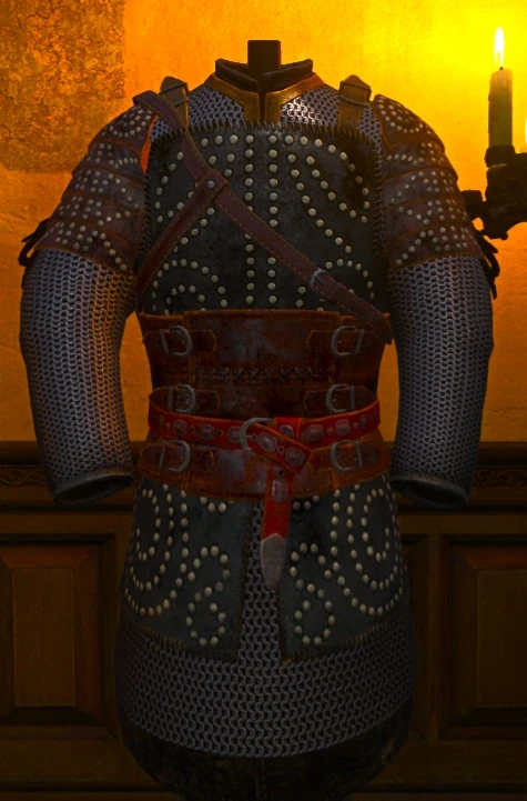 Geralt wearing Hindarsfjall heavy armor