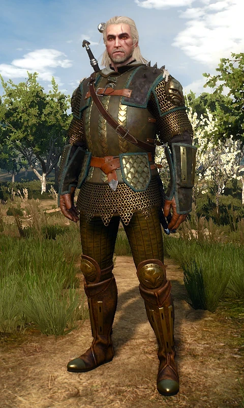 Geralt wearing Mastercrafted Griffin armor