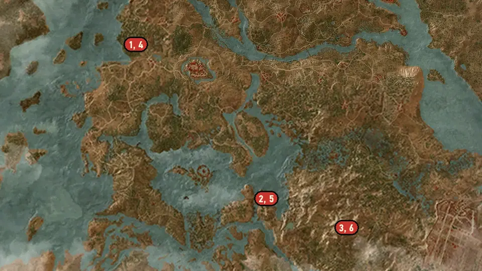 Map of the Scavenger Hunt: Bear School Gear Upgrade Diagrams - Part 4 objectives around Destroyed Bastion, Blackbough, Road to Bald Mountain