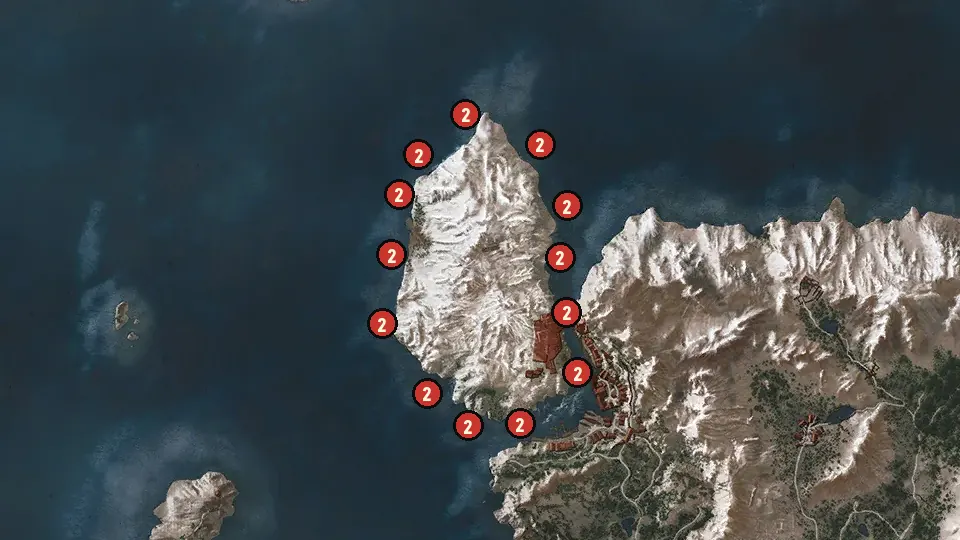 Map of the Regatta: Helmsman's Dash objectives around Kaer Trolde Harbor