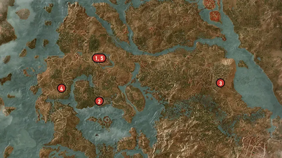 Map of the Gwent: Velen Players objectives around Castle Village, Oreton, Benek