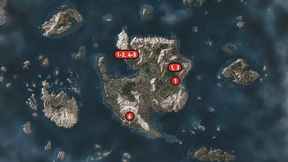 Map of the Gwent: Skellige Style objectives around Gedyneith, Kaer Trolde Harbor, Bridge to Kaer Trolde