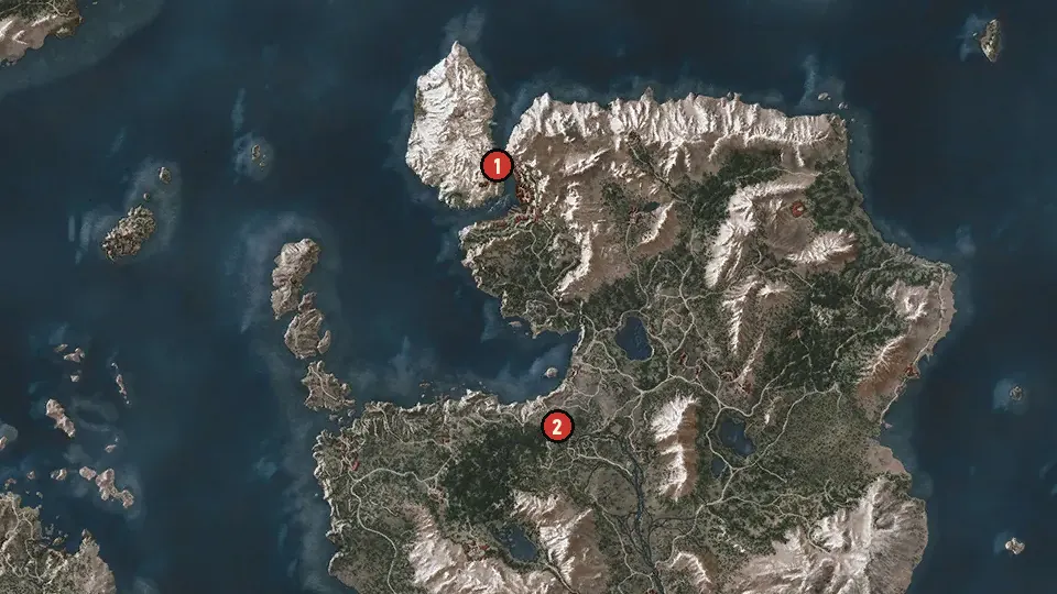 Map of the Hunter Becomes Hunted objectives around Bridge to Kaer Trolde, Fayrlund