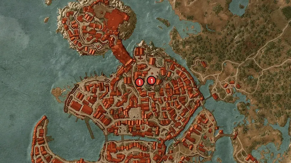 Map of the The Ladies of the Wood objectives around St. Gregory's Bridge