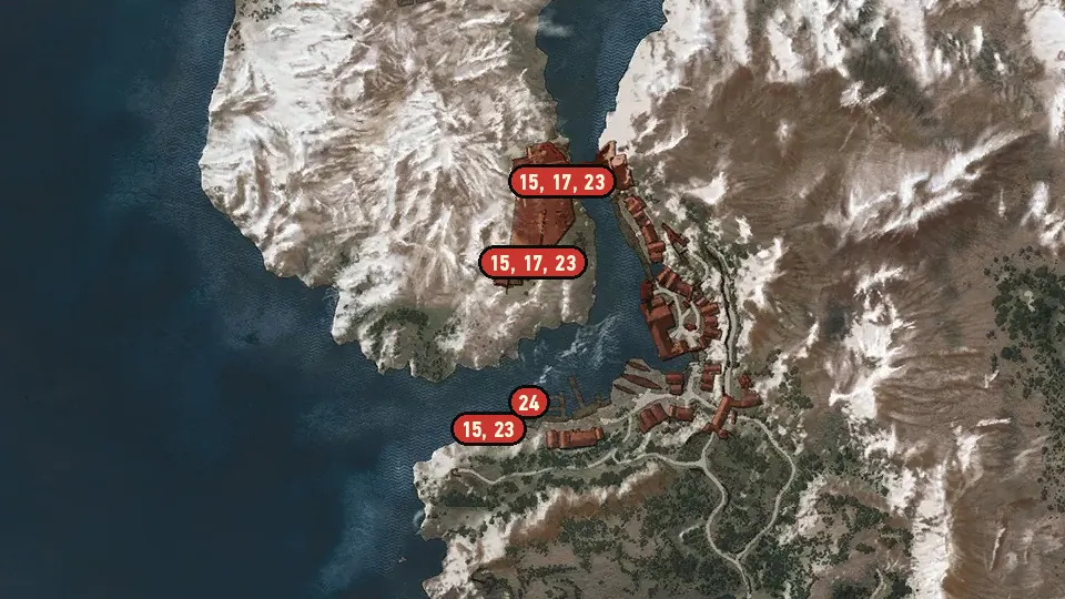 Map of the [PL] Exploration objectives around Kaer Morhen, Bridge to Kaer Trolde, Temerian Partisan Hideout