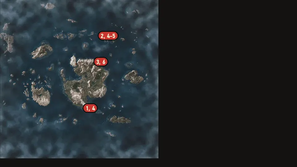 Map of the Scavenger Hunt: Griffin School Gear Upgrade Diagrams - Part 3 objectives around Elverum Lighthouse, Yngvar's Fang, Giants' Toes
