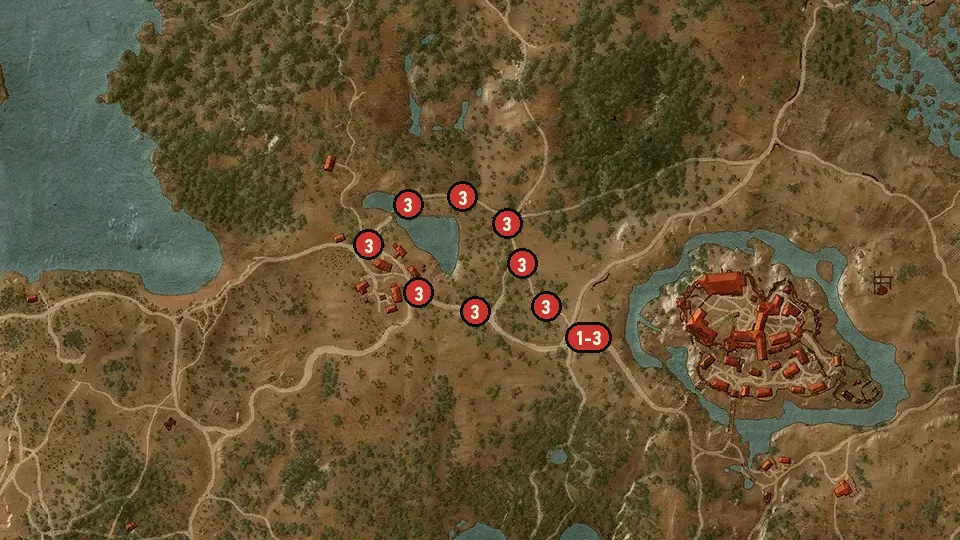 Map of the Races: Crow's Perch objectives around Castle Village, Blackbough