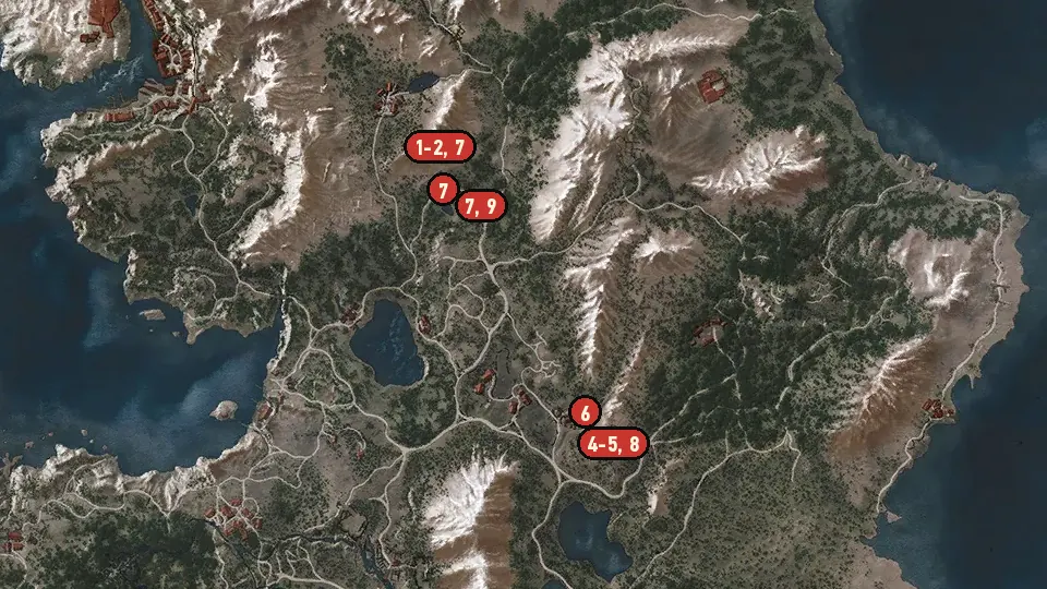 Map of the Contract: Missing Miners objectives around Blandare, Rogne, Miners' Camp