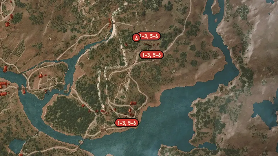 Map of the Missing in Action objectives around Ransacked Village, Cackler Bridge, Crossroads