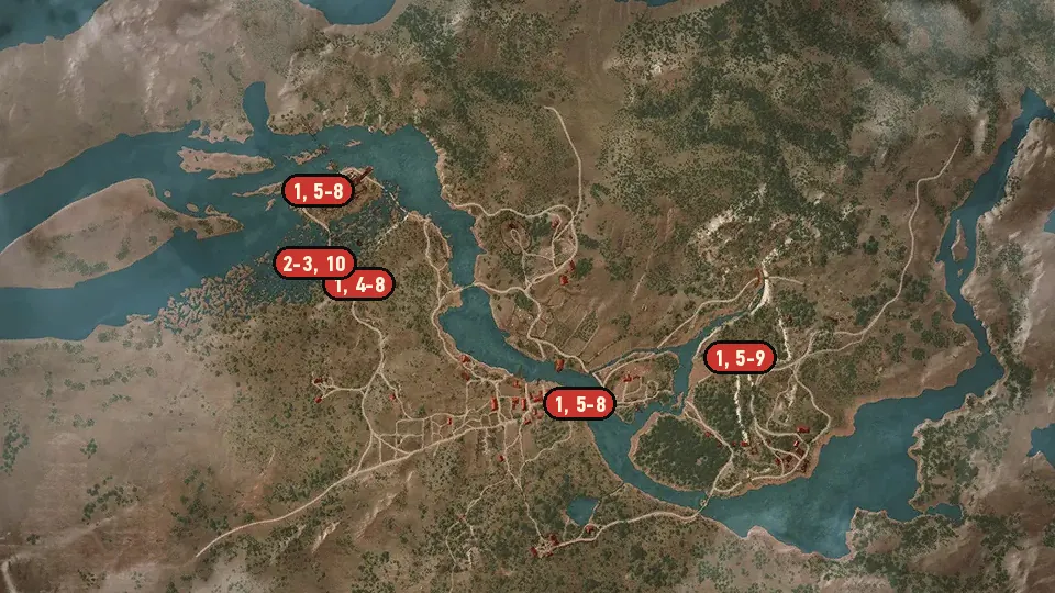Map of the Precious Cargo objectives around Sawmill, Nilfgaardian Garrison, Crossroads