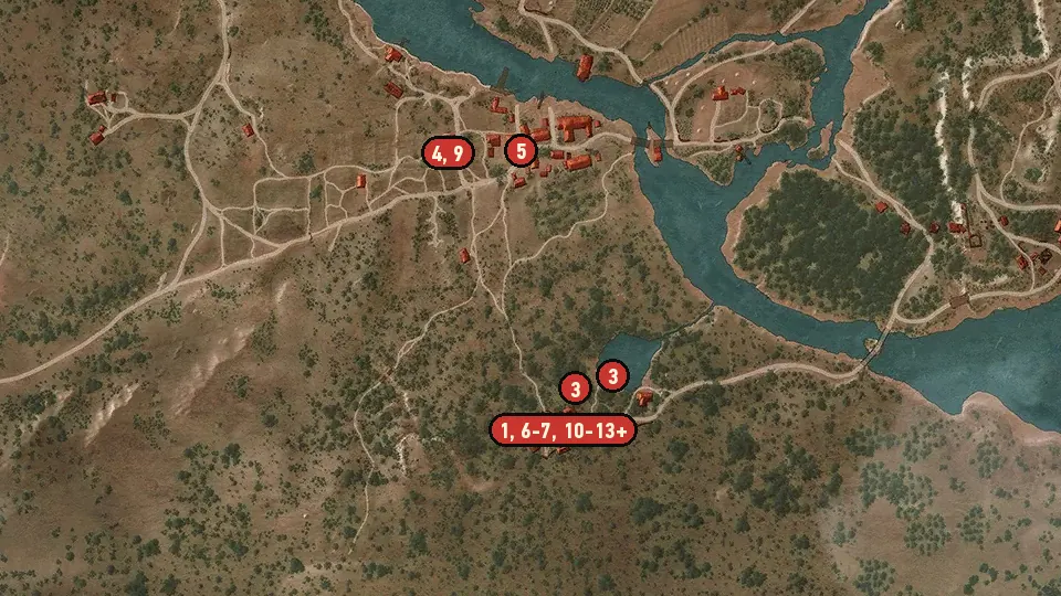 Map of the Contract: Devil by the Well objectives around Abandoned Village, Woesong Bridge