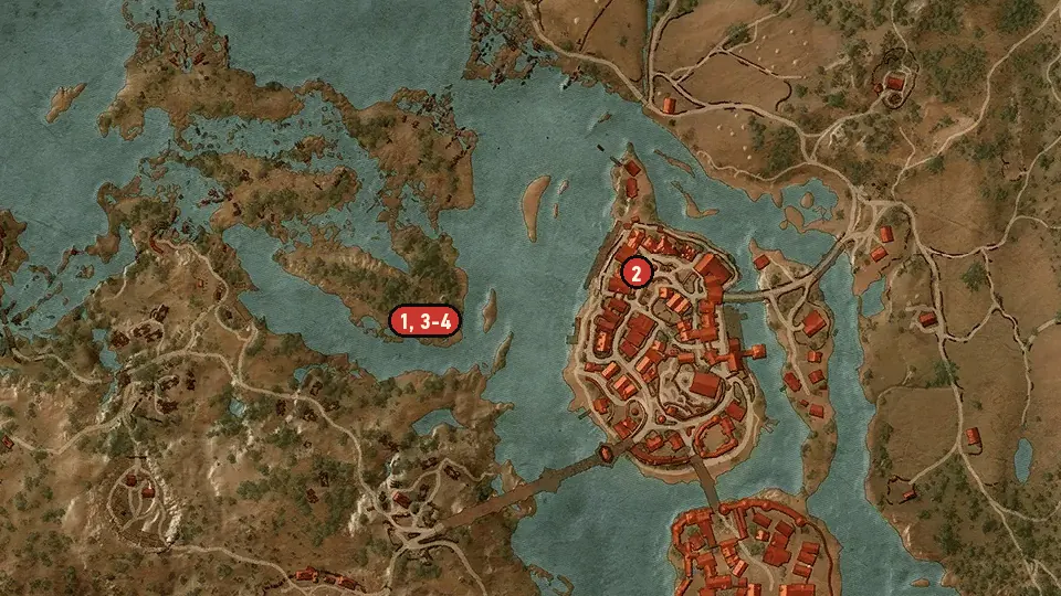 Map of the The Volunteer objectives around White Eagle Fort, Oxenfurt Harbor