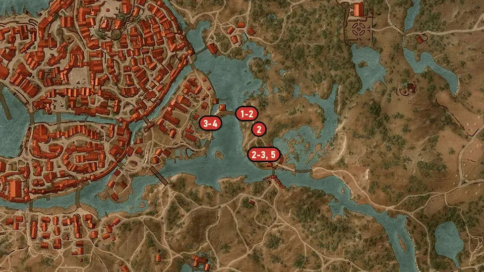 Map of the The Dwarven Document Dilemma objectives around Seven Cats Inn, Southern Gate