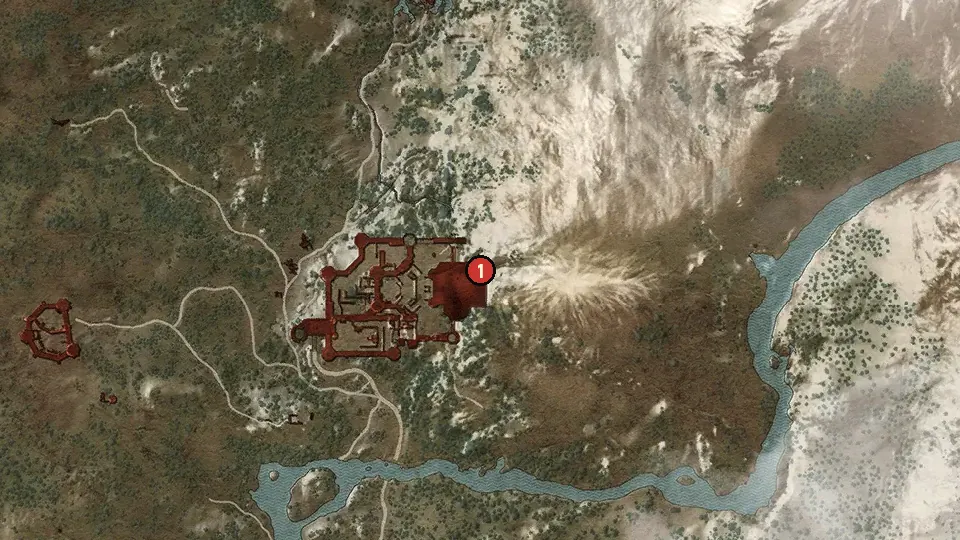 Map of the Scavenger Hunt: Forgotten Wolf School Gear Diagrams objectives around Kaer Morhen