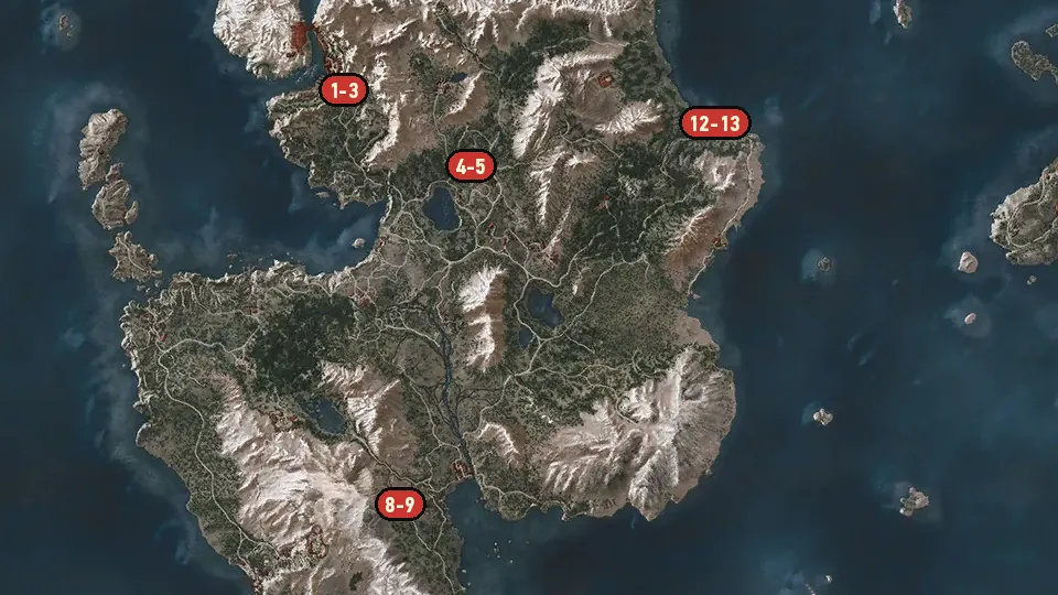 Map of the The Family Blade objectives around Kaer Trolde Harbor, Miners' Camp, Fyresdal