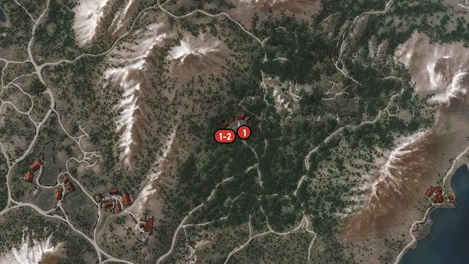 Map of the Abandoned Sawmill objectives around Abandoned Sawmill