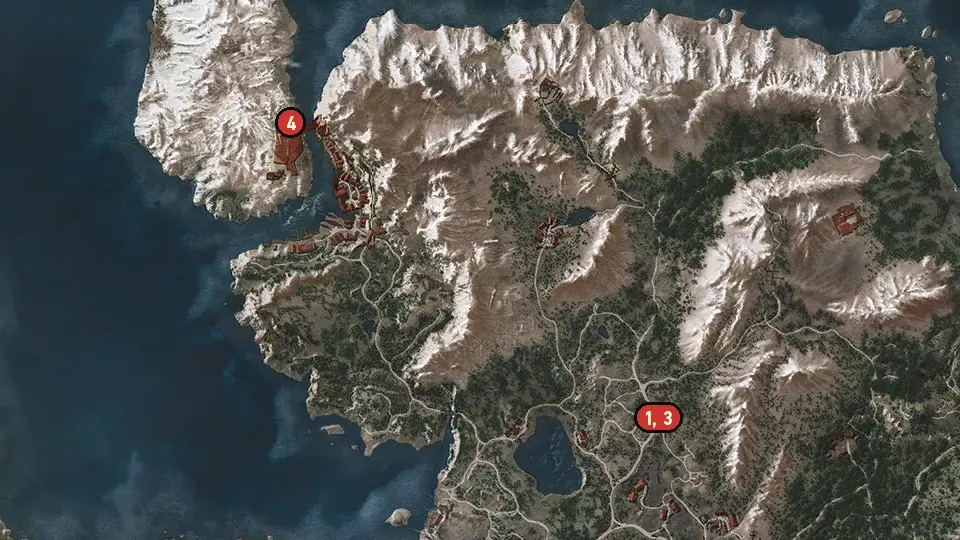 Map of the Hard Times objectives around Miners' Camp, Bridge to Kaer Trolde