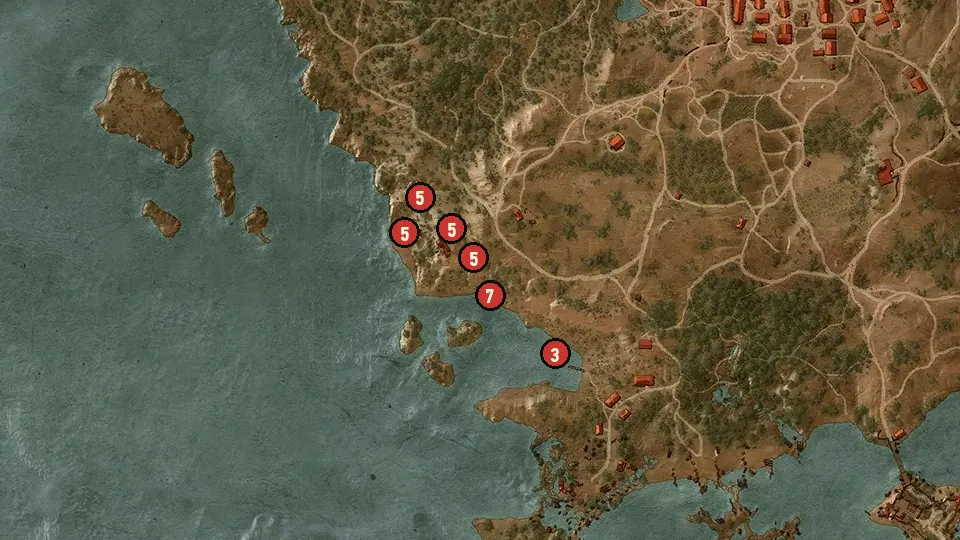 Map of the From a Land Far, Far Away objectives around Widows' Grotto, Ursten, Redgill