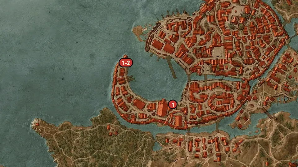 Map of the A Walk on the Waterfront objectives around Novigrad Docks