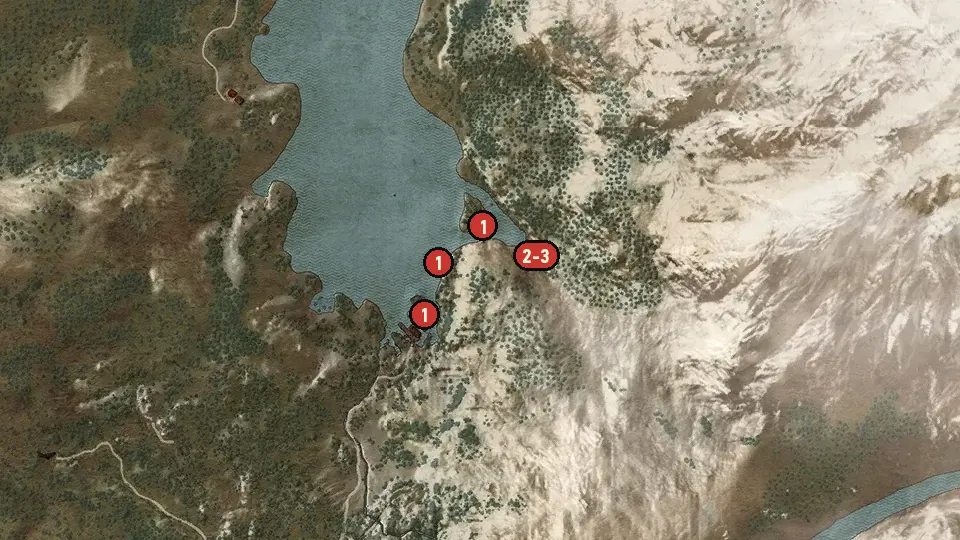 Map of the Monster Slayer objectives around Lakeside Hut