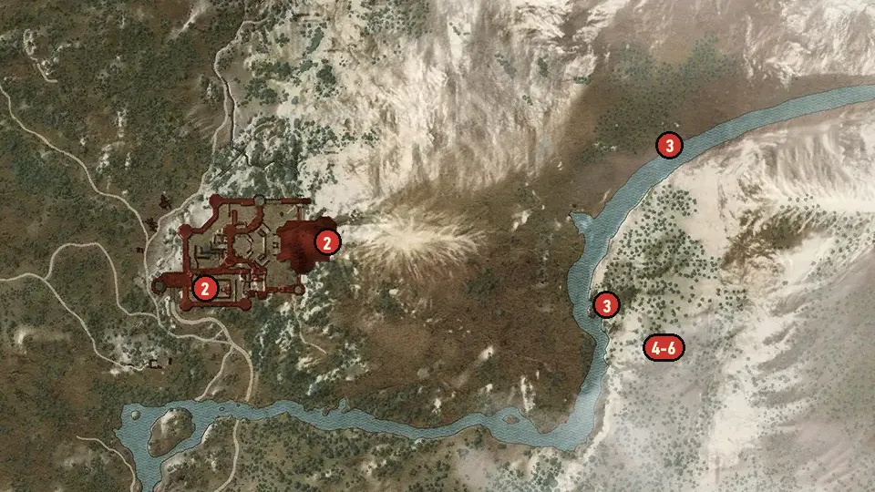 Map of the Berengar's Blade objectives around Kaer Morhen