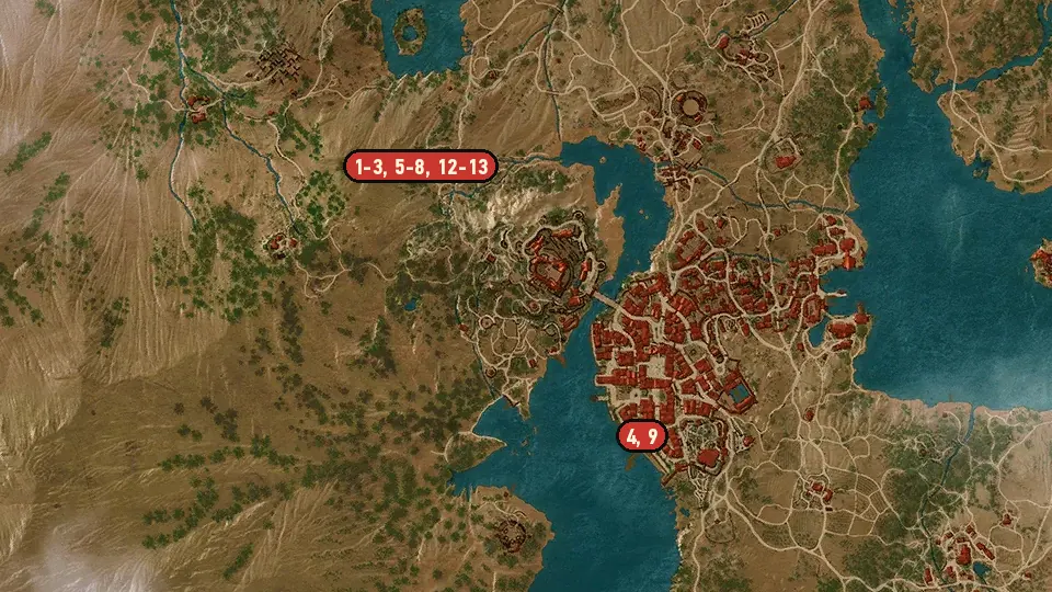 Map of the Feet as Cold as Ice objectives around Beauclair Palace, Nilfgaardian Embassy