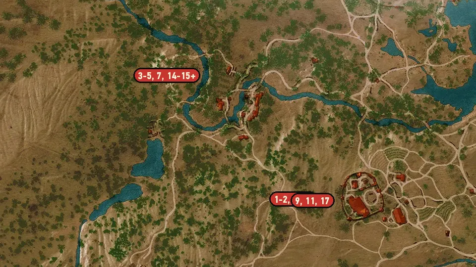 Map of the A Knight's Tales objectives around Castel Ravello Vineyard, Fox Hollow