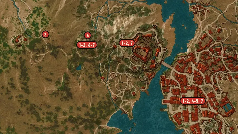 Map of the A Portrait of the Witcher as an Old Man objectives around The Gran'place, Rioux-Cannes Outpost, Beauclair Palace