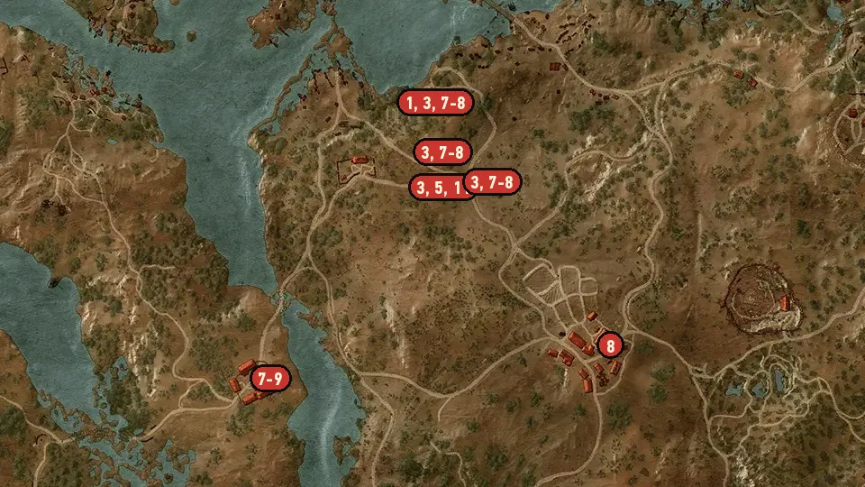 Map of the Contract: Missing Brother objectives around Border Post, Inn at the Crossroads, Hanged Man's Tree
