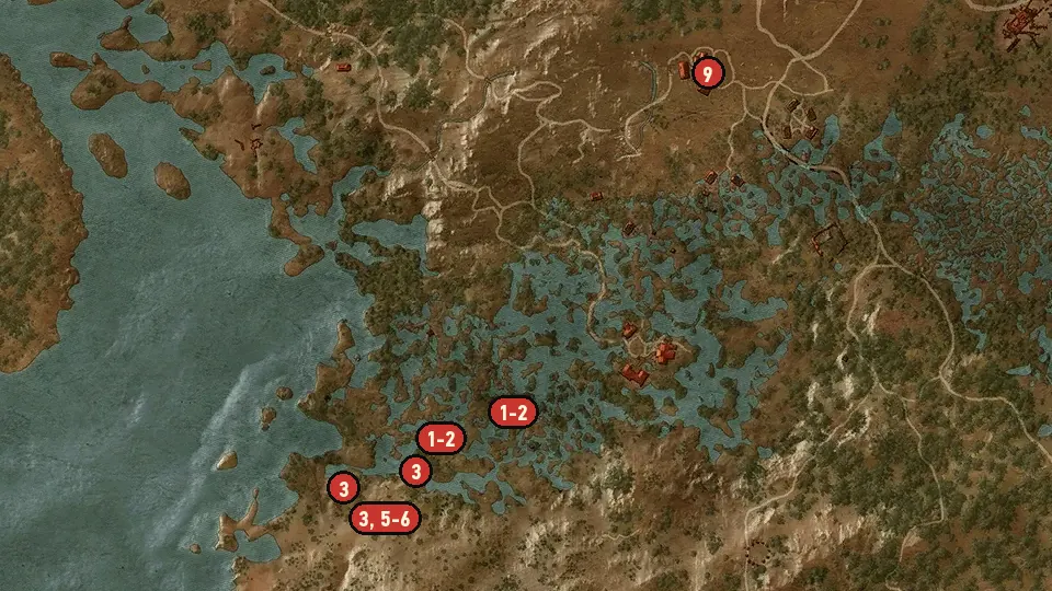 Map of the Contract: Swamp Thing objectives around The Orphans of Crookback Bog, Downwarren