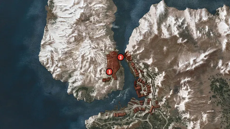 Map of the Imperial Audience objectives around Kaer Morhen