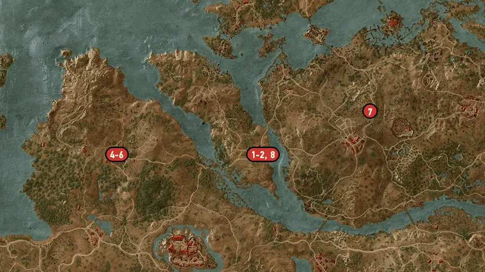 Map of the The Nilfgaardian Connection objectives around Inn at the Crossroads, Heatherton, Hanged Man's Tree