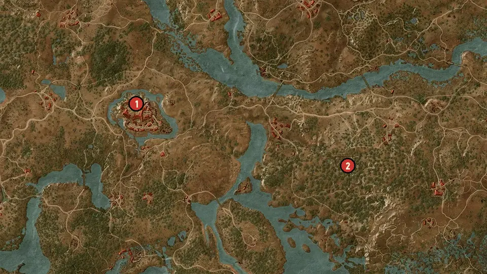 Map of the Ciri's Room objectives around Castle Village, Dragonslayer's Grotto