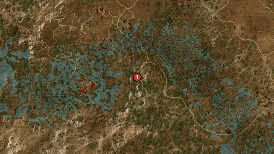 Map of the Ciri's Story: Fleeing the Bog objectives around Ruined Tower