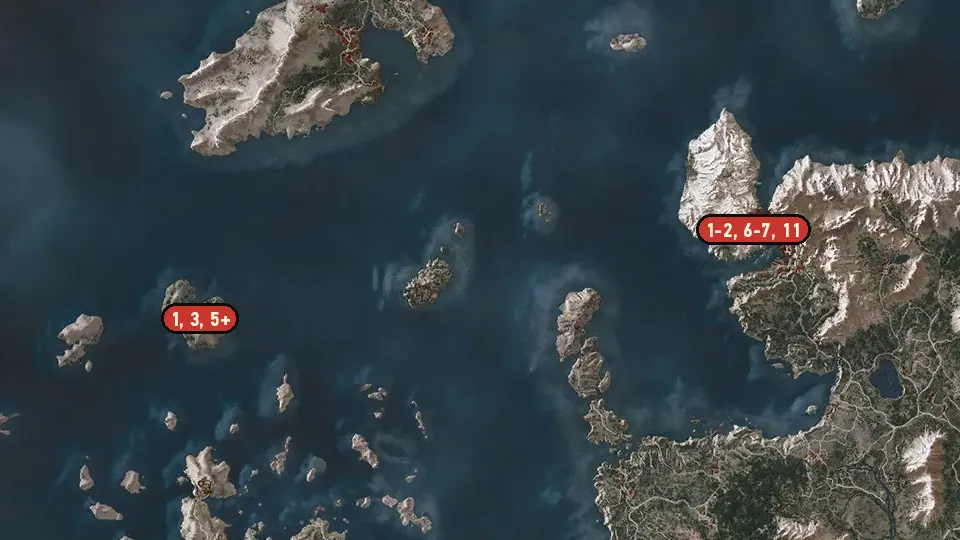 Map of the Child of the Elder Blood objectives around The Pali Gap Coast, Kaer Morhen