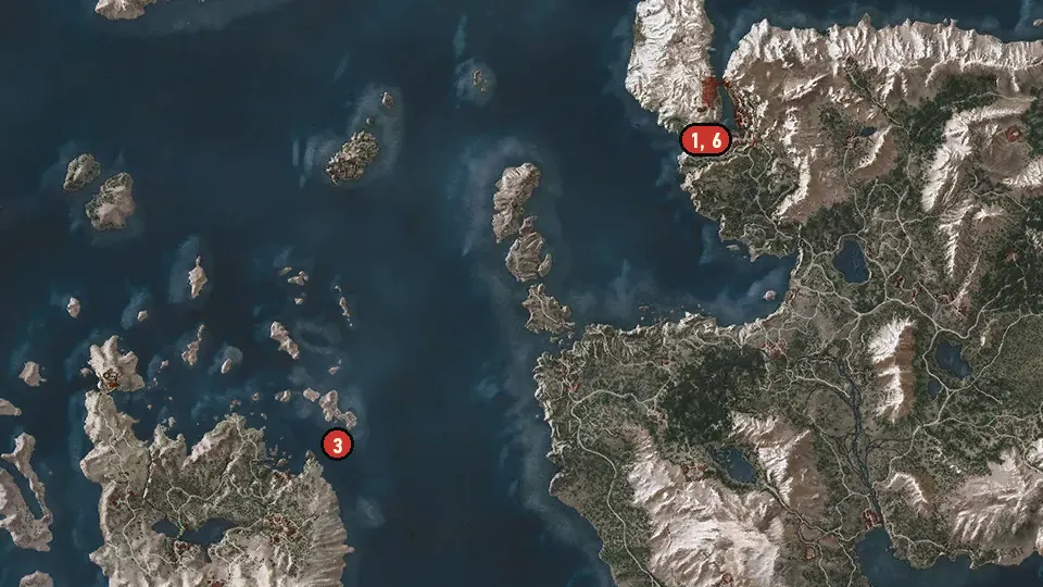 Map of the Battle Preparations objectives around Kaer Morhen, Marlin Coast