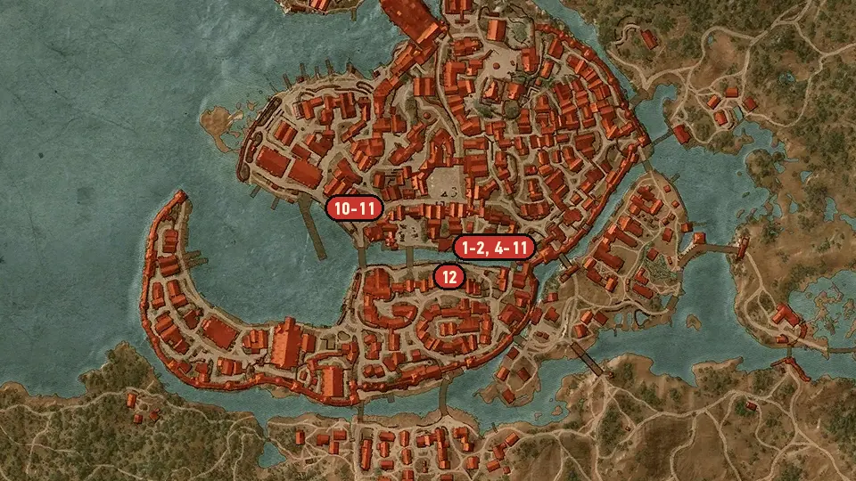 Map of the Novigrad Dreaming objectives around Hierarch Square