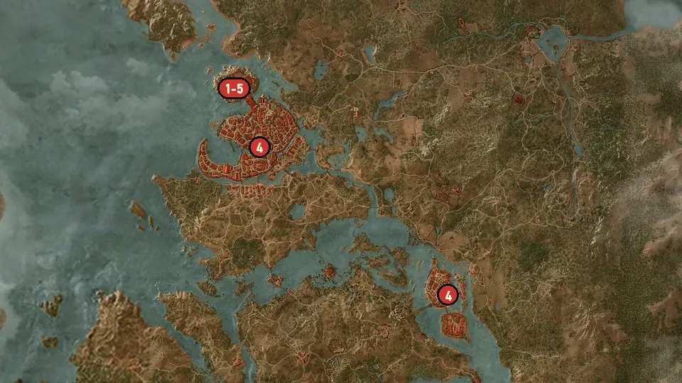 Map of the Ciri's Story: Visiting Junior objectives around Electors' Square, Hierarch Square