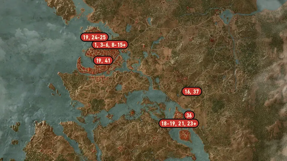 Map of the Get Junior objectives around Oxenfurt Gate, St. Gregory's Bridge, Western Gate