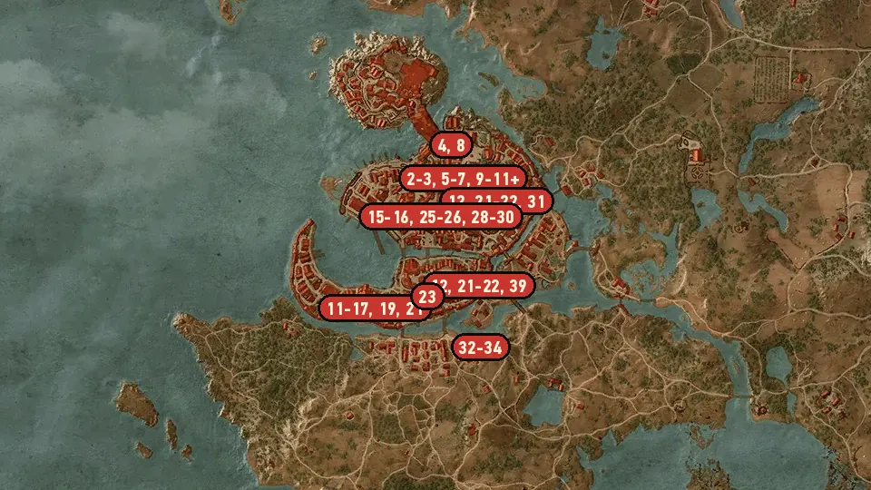 Map of the Count Reuven's Treasure objectives around St. Gregory's Bridge, Hierarch Square, Portside Gate