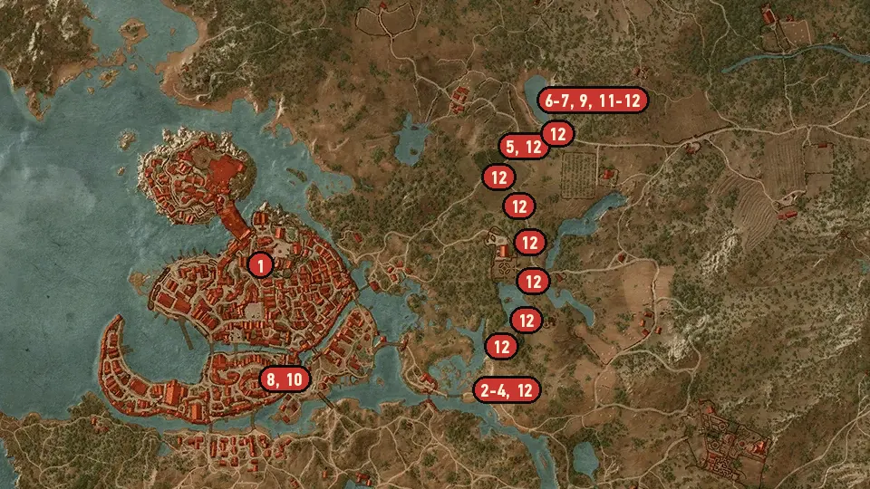 Map of the A Poet Under Pressure objectives around Isolated Hut, Seven Cats Inn, Gate of the Hierarch