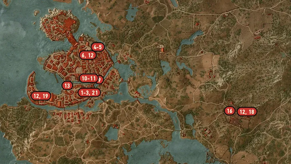 Map of the Carnal Sins objectives around Gate of the Hierarch, Hierarch Square, Oxenfurt Gate