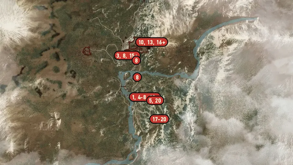 Map of the To Bait a Forktail... objectives around Iron Mine, Kaer Morhen
