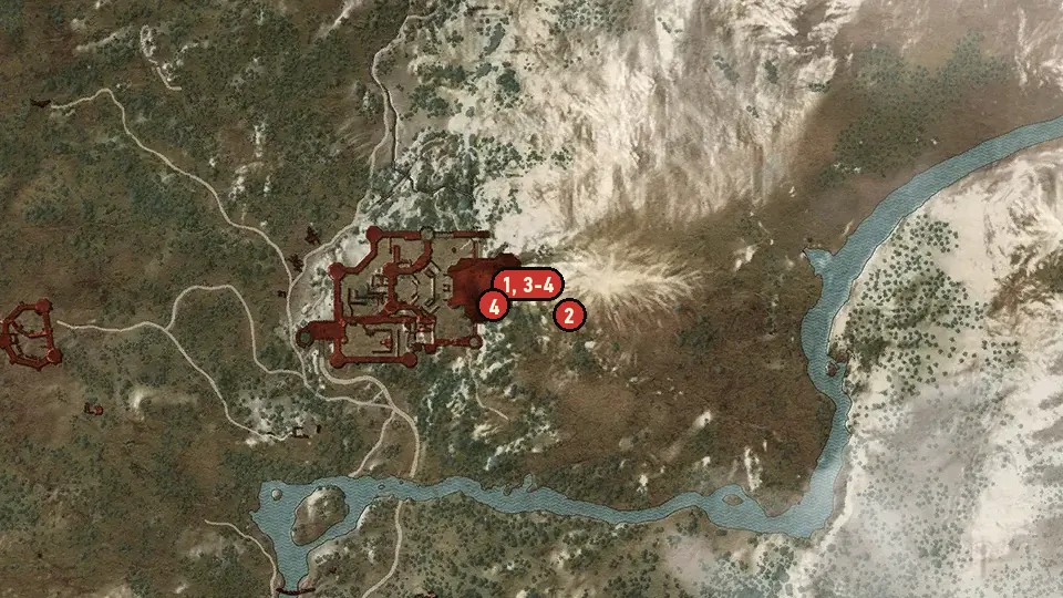 Map of the Disturbance objectives around Kaer Morhen