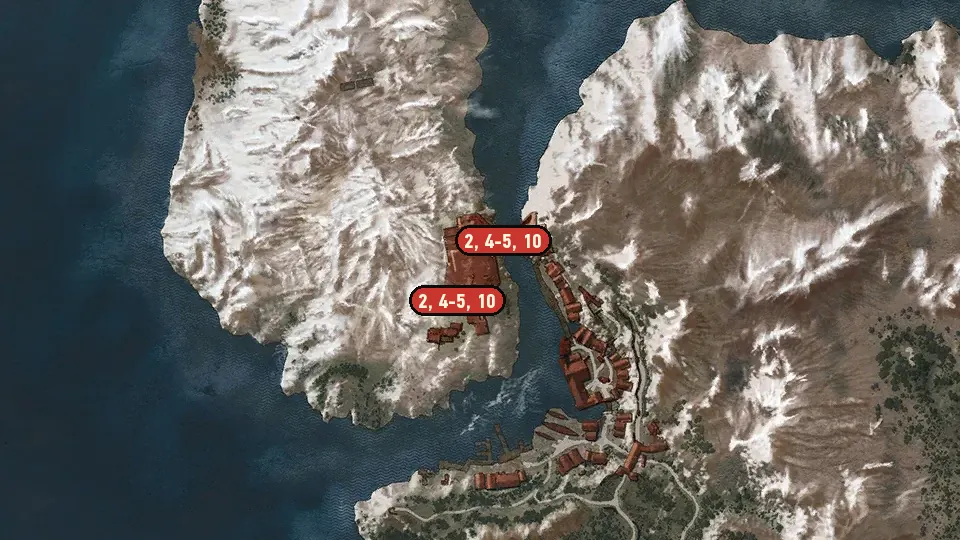 Map of the Va Fail, Elaine objectives around Kaer Morhen