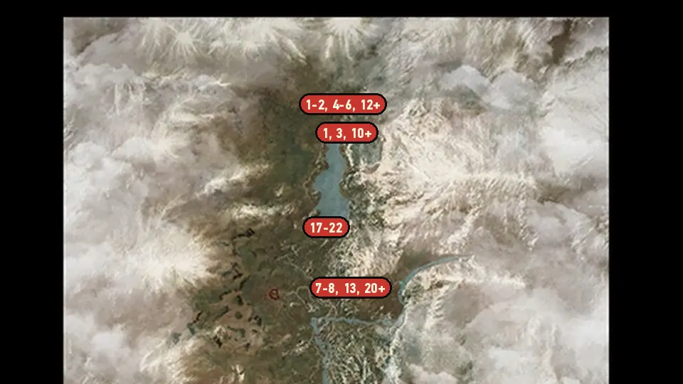 Map of the The Final Trial objectives around Ruined Watchtower, Lakeside Hut, Hierarch Square