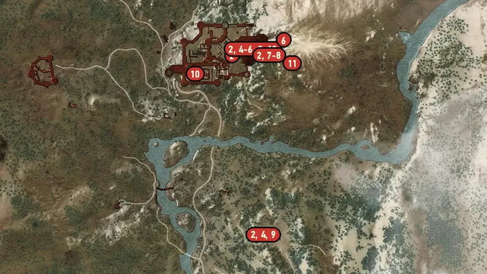 Map of the No Place Like Home objectives around Kaer Morhen