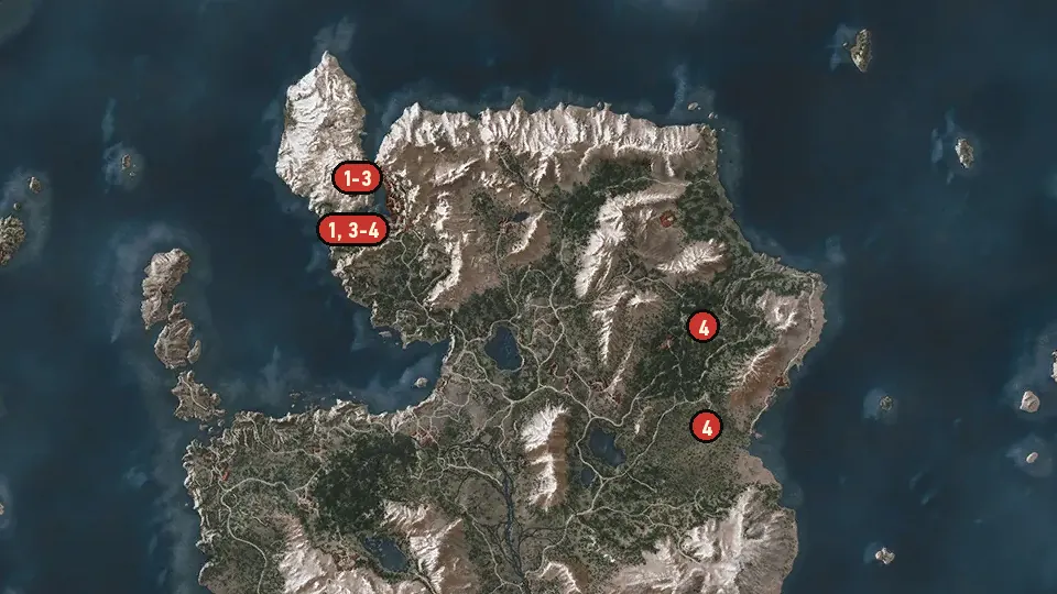 Map of the Brothers In Arms: Skellige objectives around Bridge to Kaer Trolde, Gedyneith