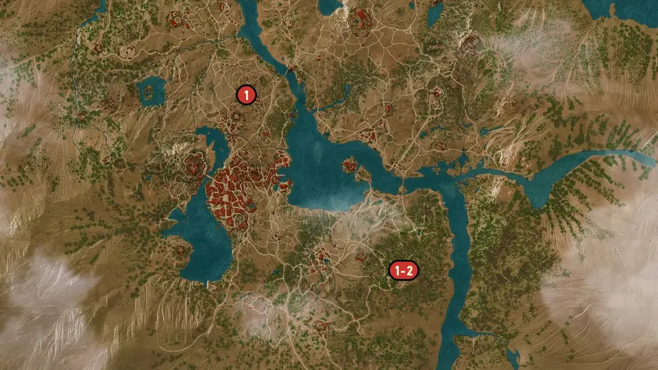 Map of the The Hunger Game objectives around Corvo Bianco Vineyard, Trastamara Hunting Cottage