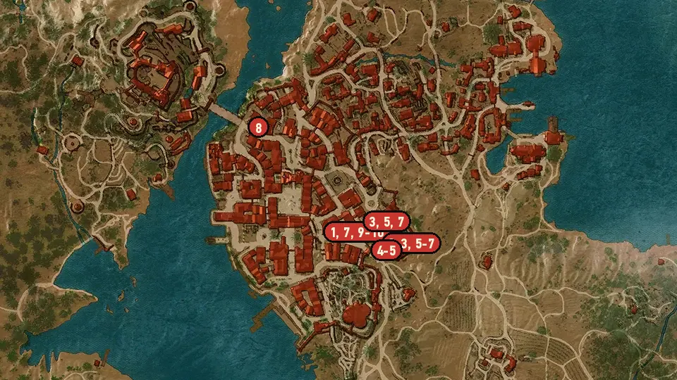 Map of the The Man from Cintra objectives around Metinna Gate, The Gran'place